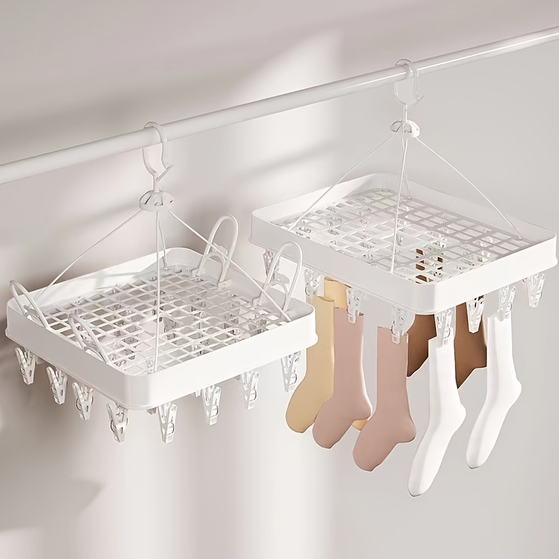 Foldable Sock Dryer Clothes Rack With 32 Clips Windproof - Temu