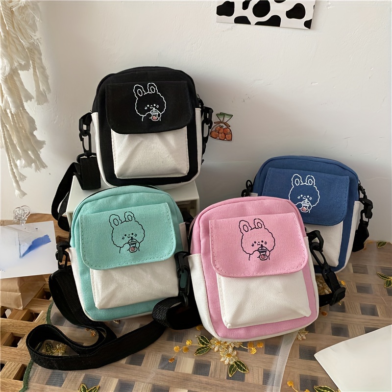 

Canvas Women‘s Phone Bag Cartoon Printed Shoulder Messenger Bag Fashion Hit Color Flap Purse Casual Handbag Female Shopping Bag