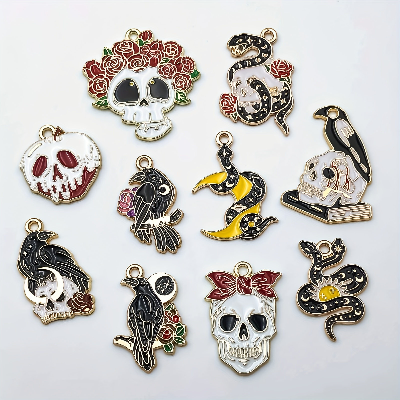 Mix Gothic Style Moon Skull Crow Charms For Diy Jewelry - Temu