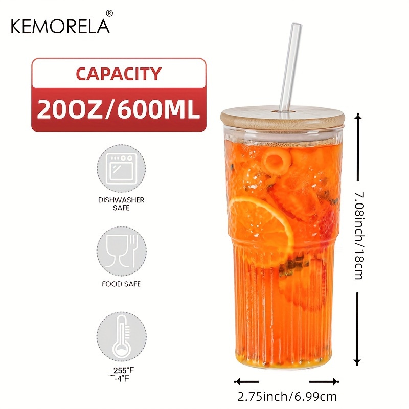 Glass Cup With Lid And Glass Straw, High Borosilicate Glass Tumbler, Iced  Coffee Cup For Water, Smoothie, Tea, And More - Temu