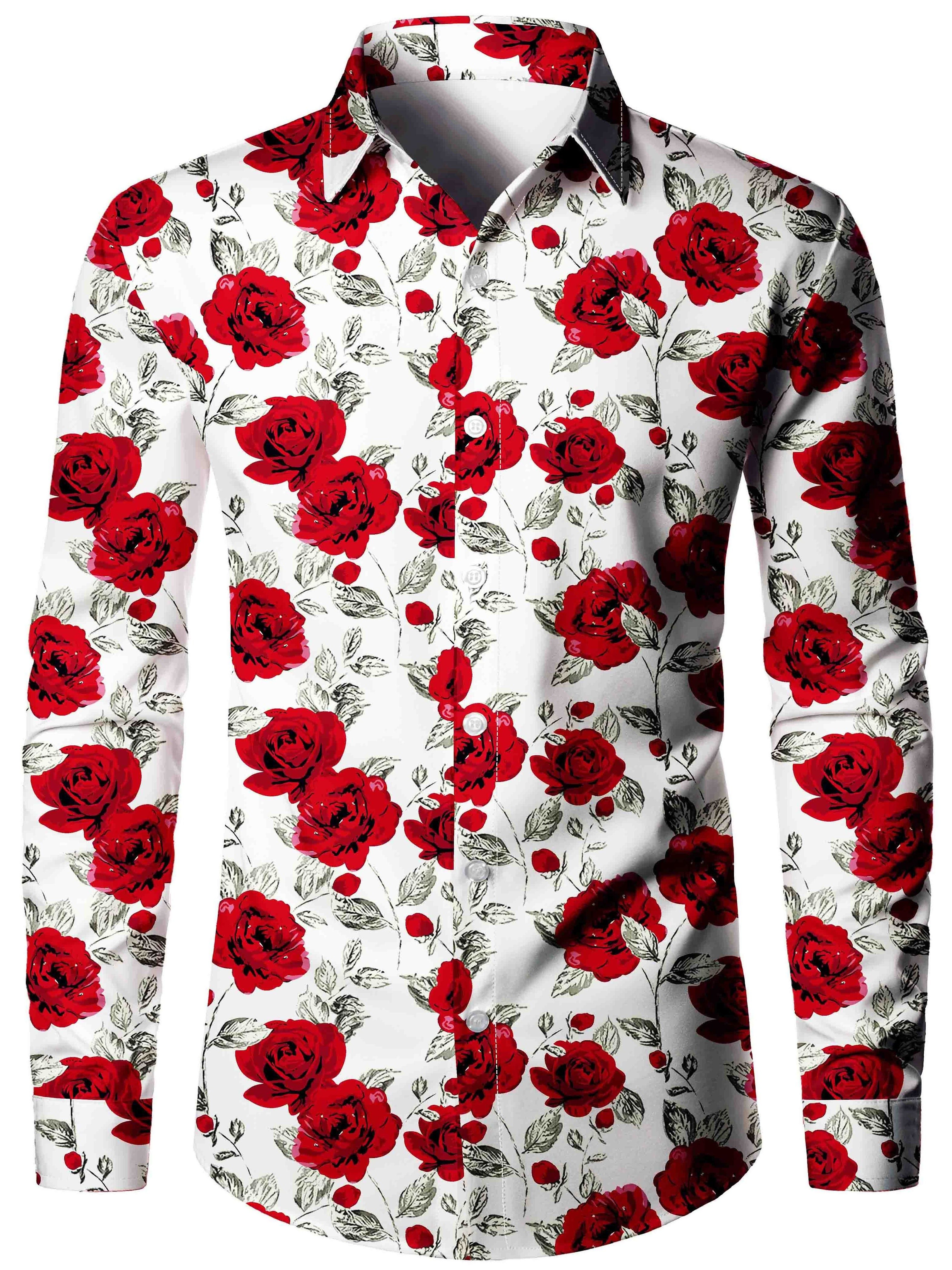 Men's Simple Rose Print T-shirt - Temu