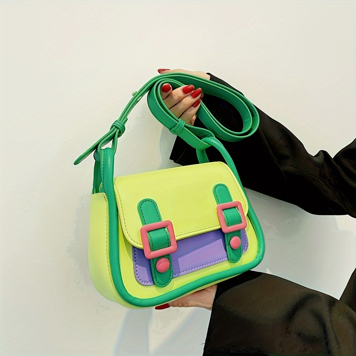 

Dopamine Color Contrast Cute Underarm Bag, Pu Leather Crossbody Bag Purse, Fashion Summer Baguette Bag