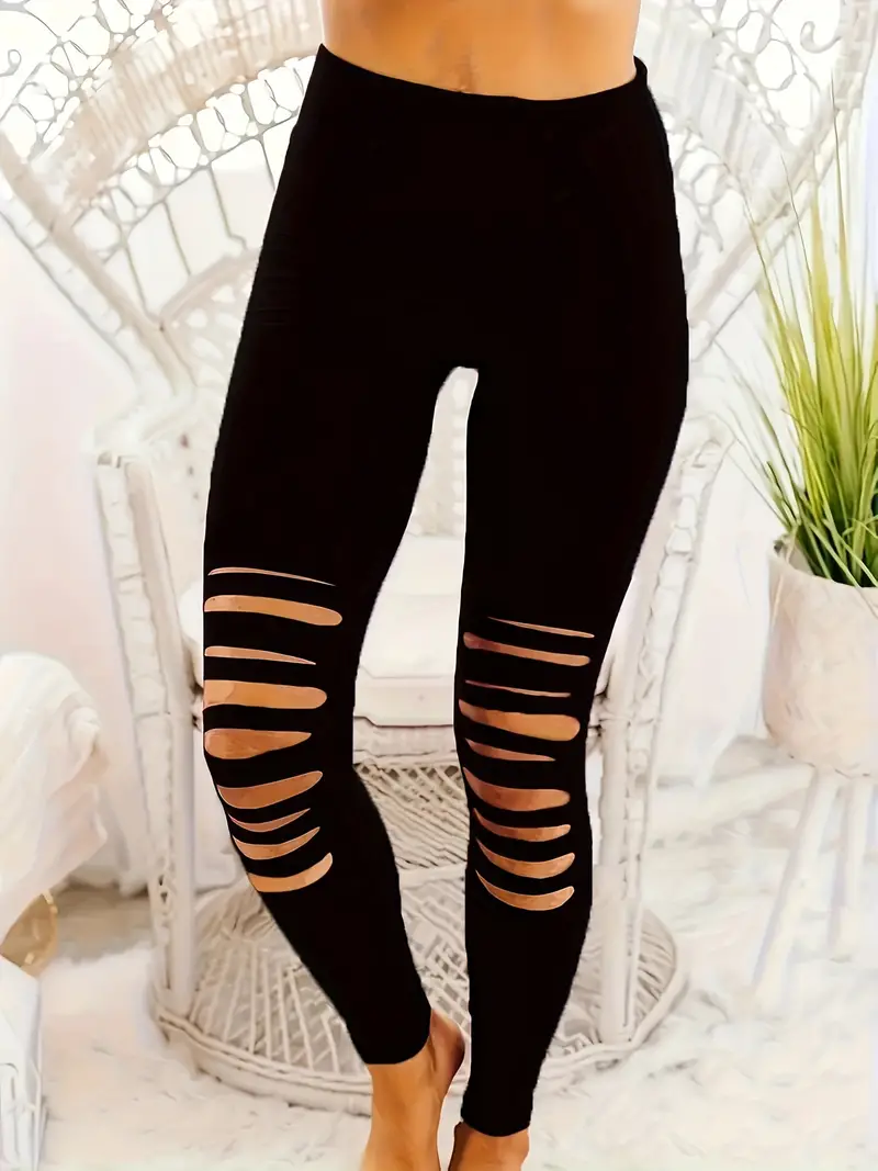 Plus Size Ripped Skinny Leggings, Casual Every Day Stretchy Leggings,  Women's Plus Size Clothing