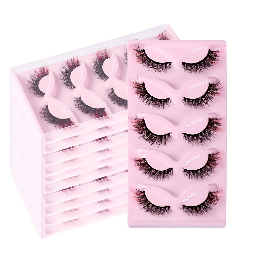 5 Pairs Red Purple Fluffy Wispy Colored Lashes 18MM 8D Faux Mink Eyelashes