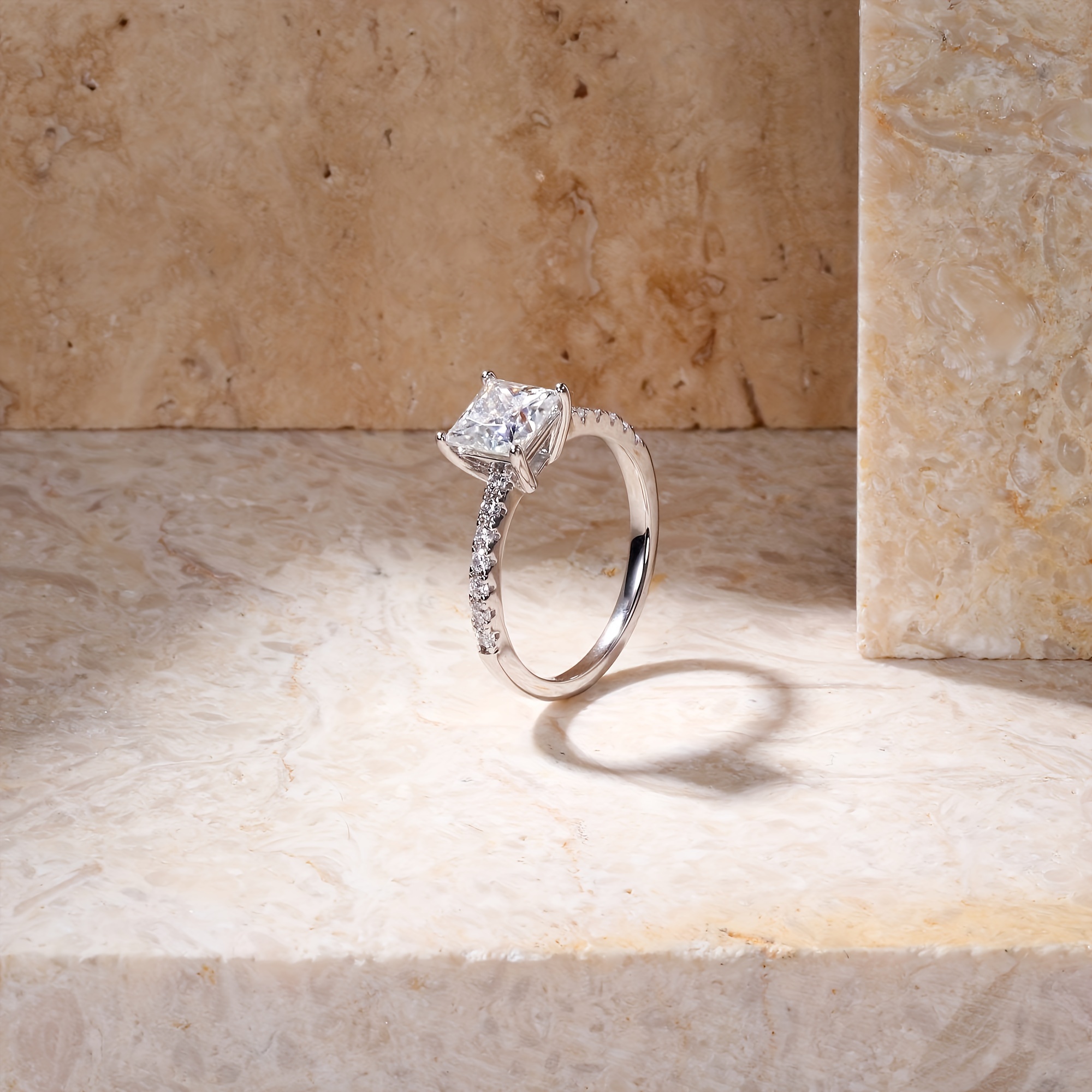 Princess Cut Moissanite Charm Ring Gold plated Silvery Ring - Temu ...