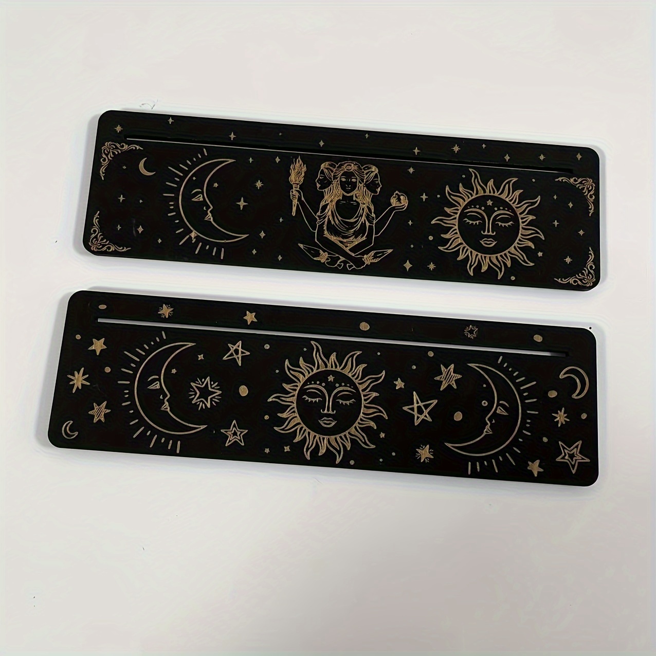 Moon & Rectangle Wooden Tarot Holders for Witch Divination - 2pcs Set