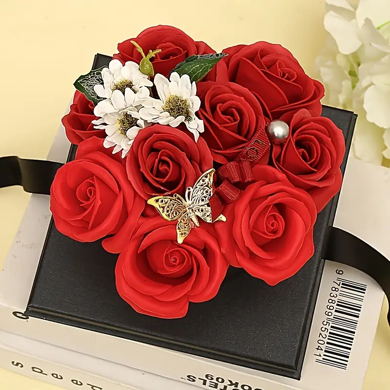Valentine's Day creative heart-shaped wooden box Rose Soap flower bear gift  box decorations for home home decore glass rose