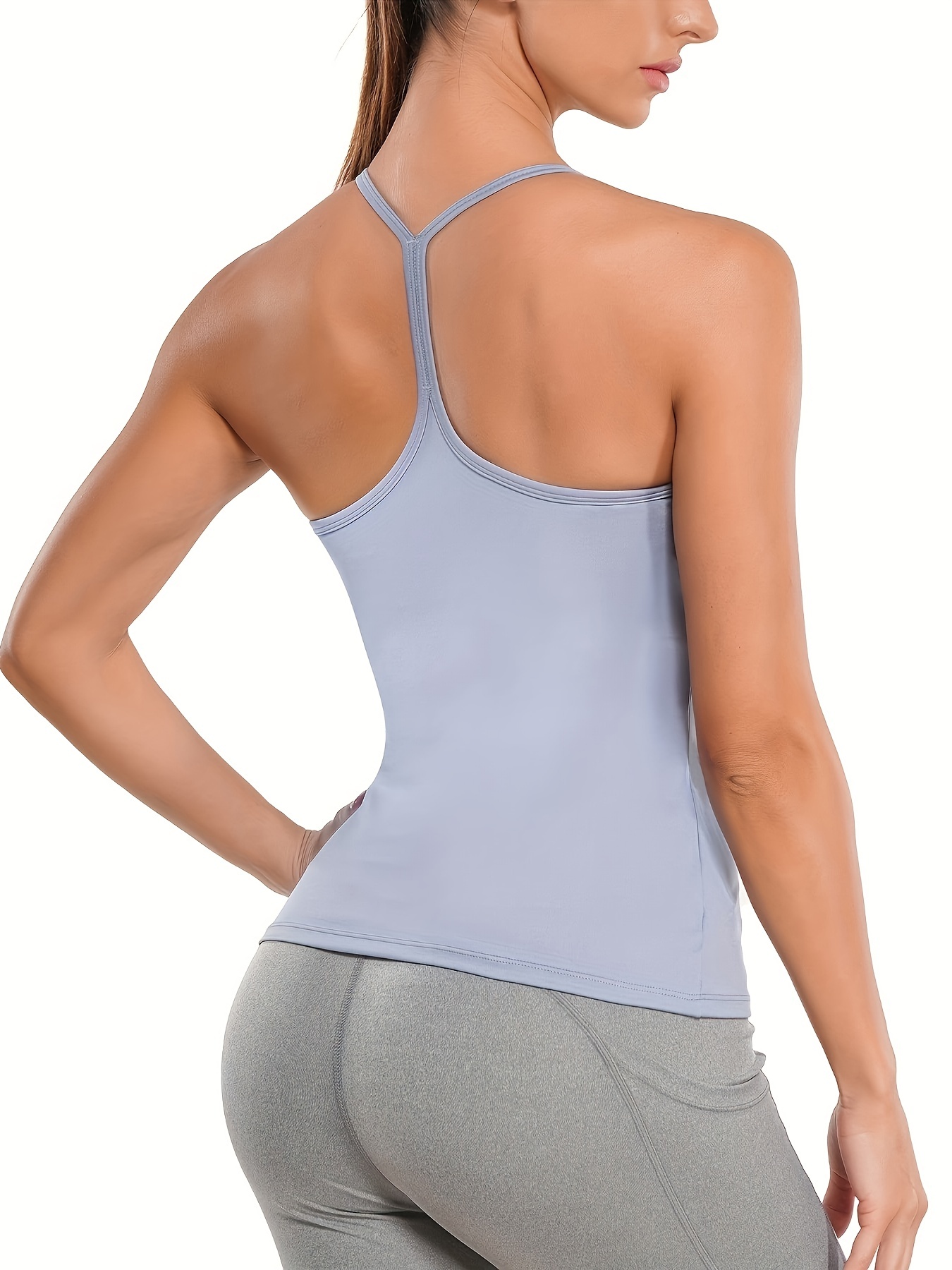 Women Tank Tops Summer Sleeveless Basic Cami Top Shirt Slim Racerback  Blouses --- Color Blue Size 2xl