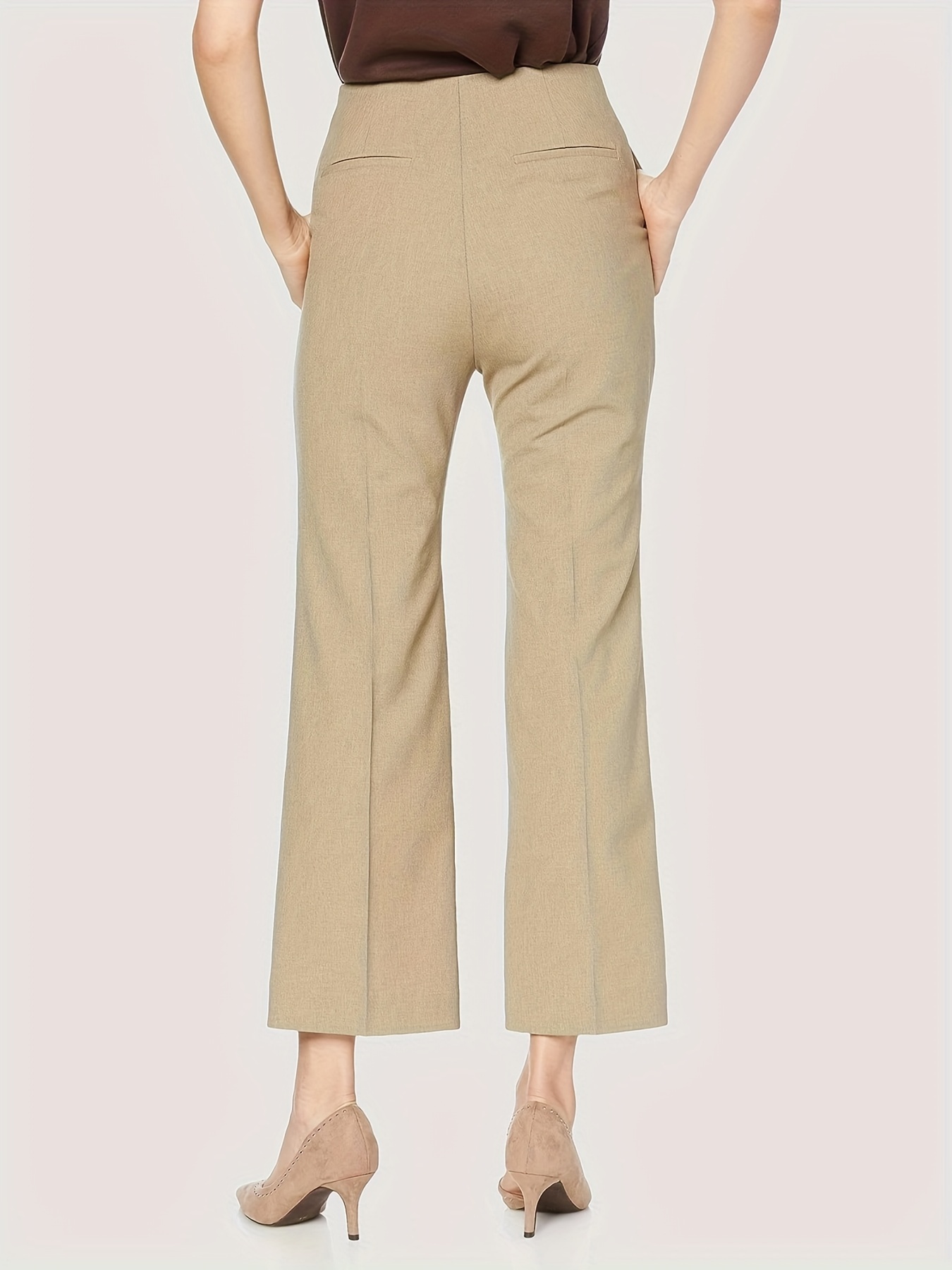 Solid Cropped Flare Leg Pants Vintage Slant Pocket Pants - Temu