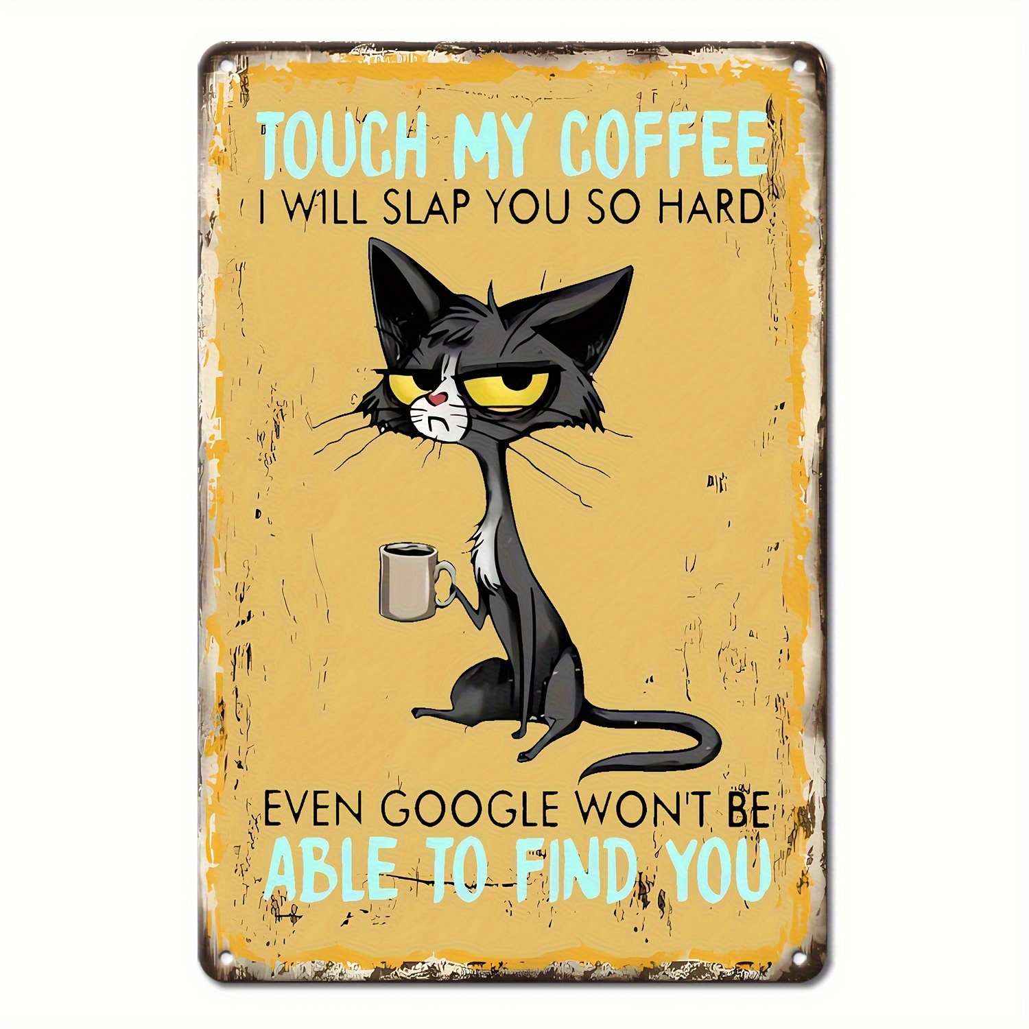 TEMU 1pc Vintage Metal Sign - Funny Cat & Wall Art With Humorous Quote "touch My I Will Slap You So Hard..." - Rustic Farmhouse Decor For Home, Cafe,