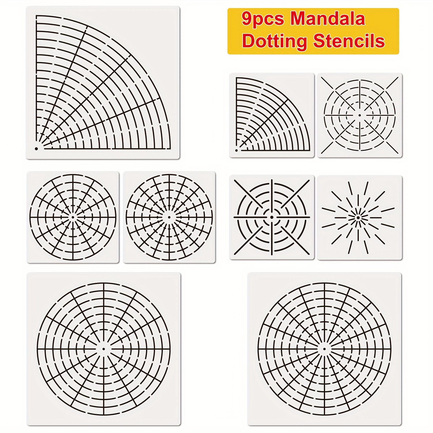 

9pcs Mandala Dot Painting Tool Stencils Template Set, 8/12/16 Segment Creative Mandala Stencils Reusable Painting Stencils For Diy Painting Art Projects