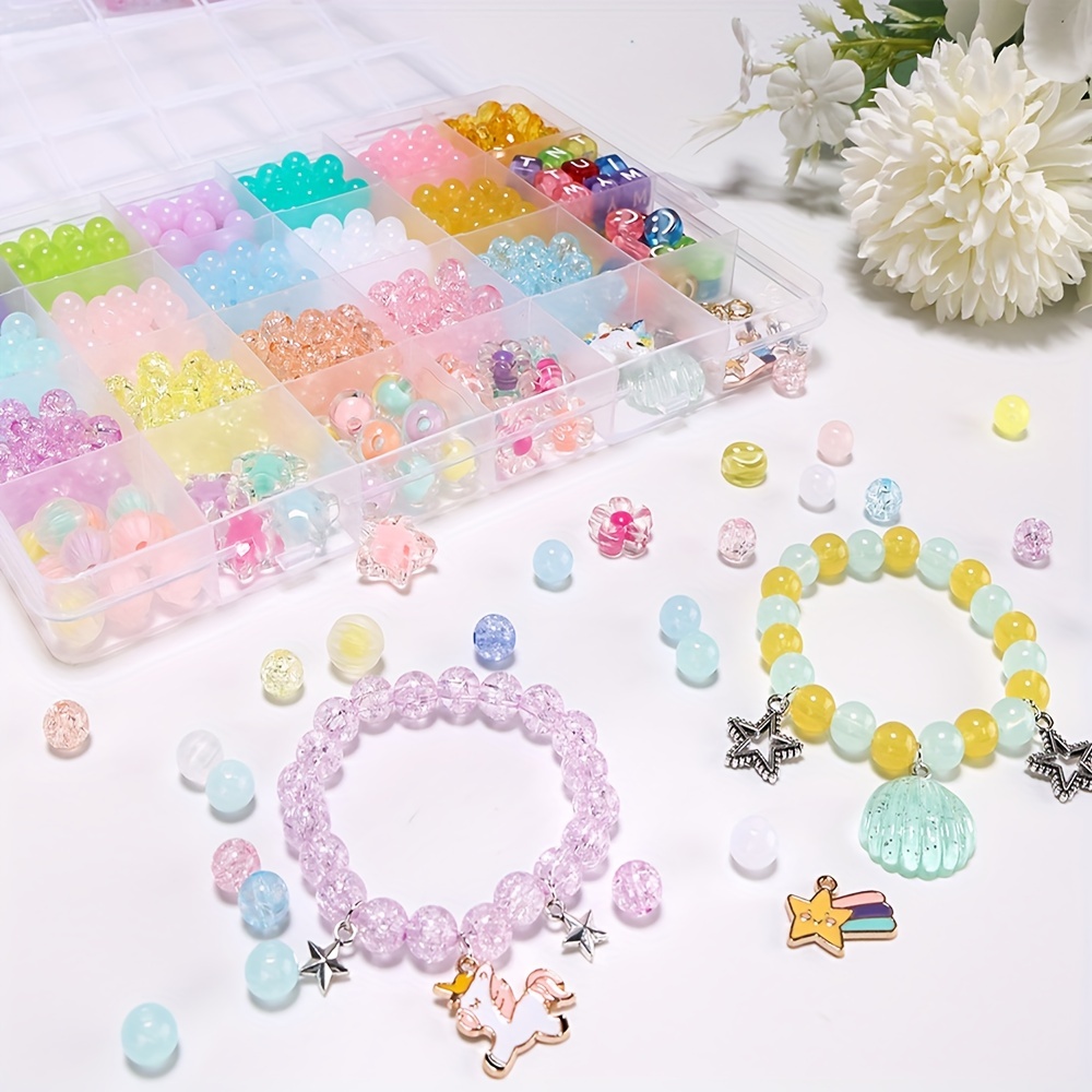 Transparent Color Beads Bracelet Making Kit Girls' Lovely - Temu