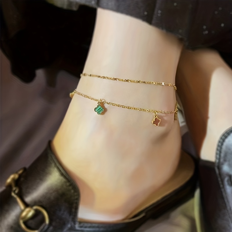 Gold Four-Leaf Clover Anklet