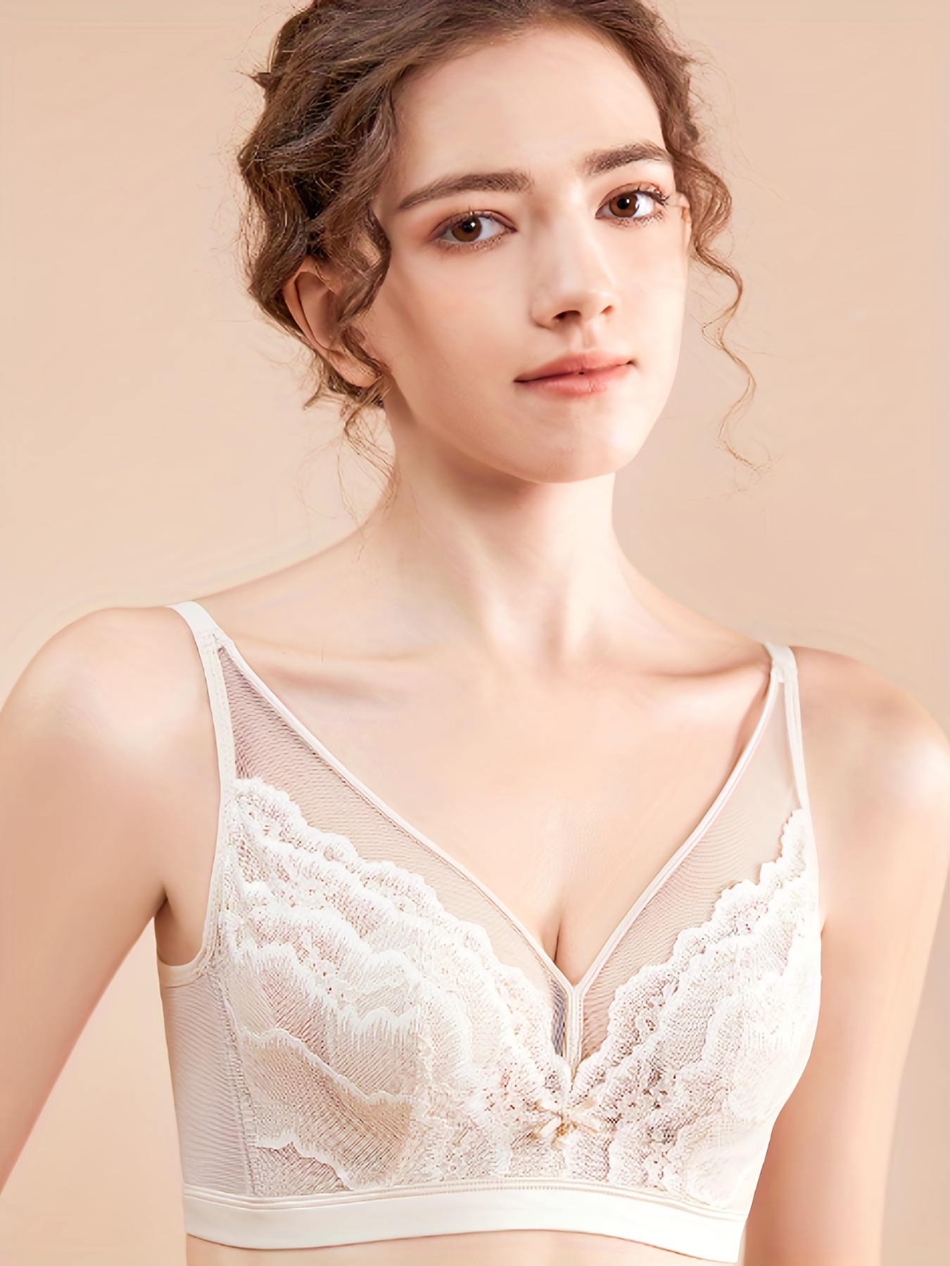 Contrast Lace Wireless Bras Comfy Breathable Stretch - Temu Canada