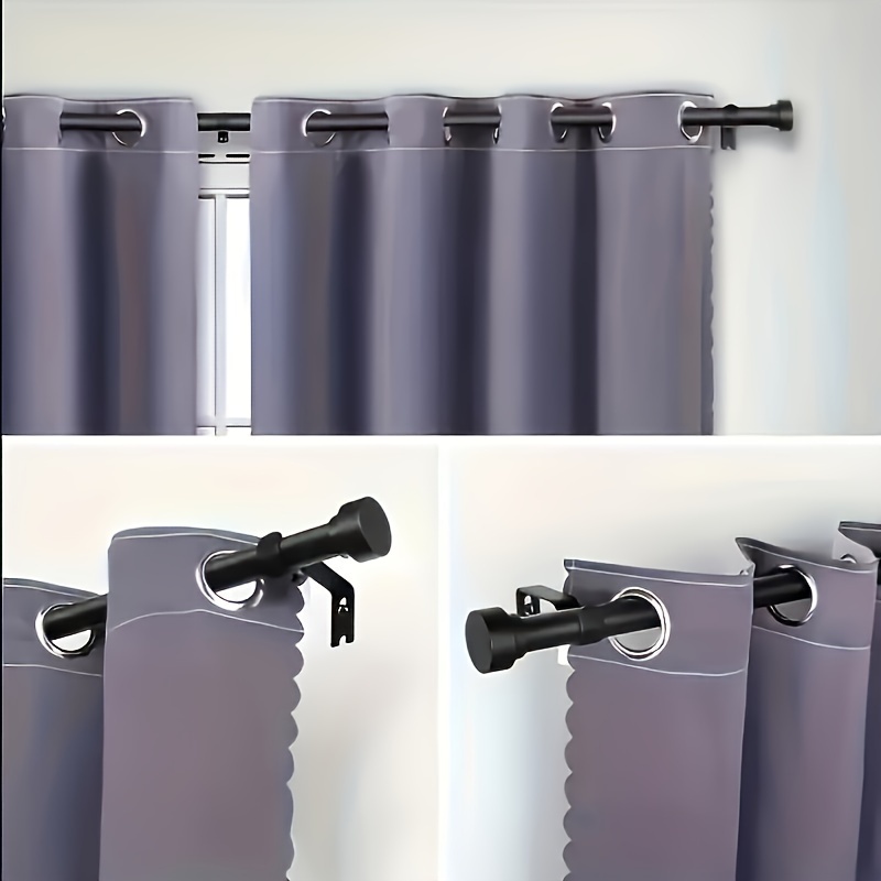 Adjustable Curtain Rod Holder Wall Bracket Hooks Black - Temu