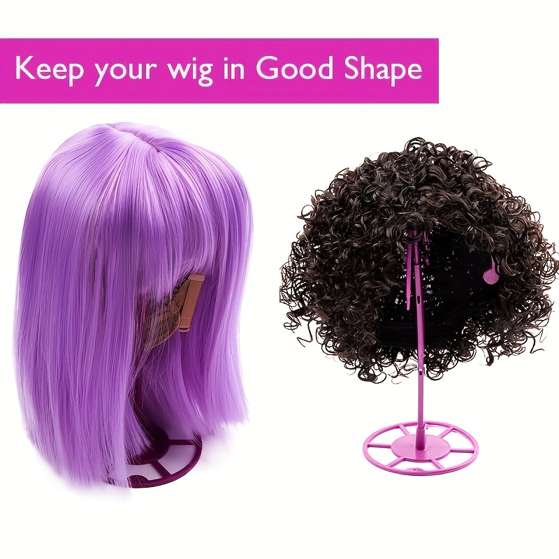 1Pcs Wig Stand Holder Multiple Wigs Dual-use Portable Rosy/Black Color Wig  Head Stand Wig Hanger Wall Mounted Hat Rack Hairpieces Display Tool Stable