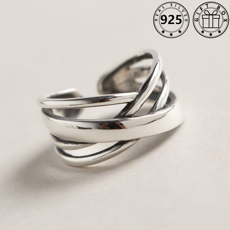 

925 Sterling Silver Cuff Ring Trendy Intertwine Design Suitable For Men And Women Match Daily Outfits Party Decor High Quality Adjustable Ring With Gift Box