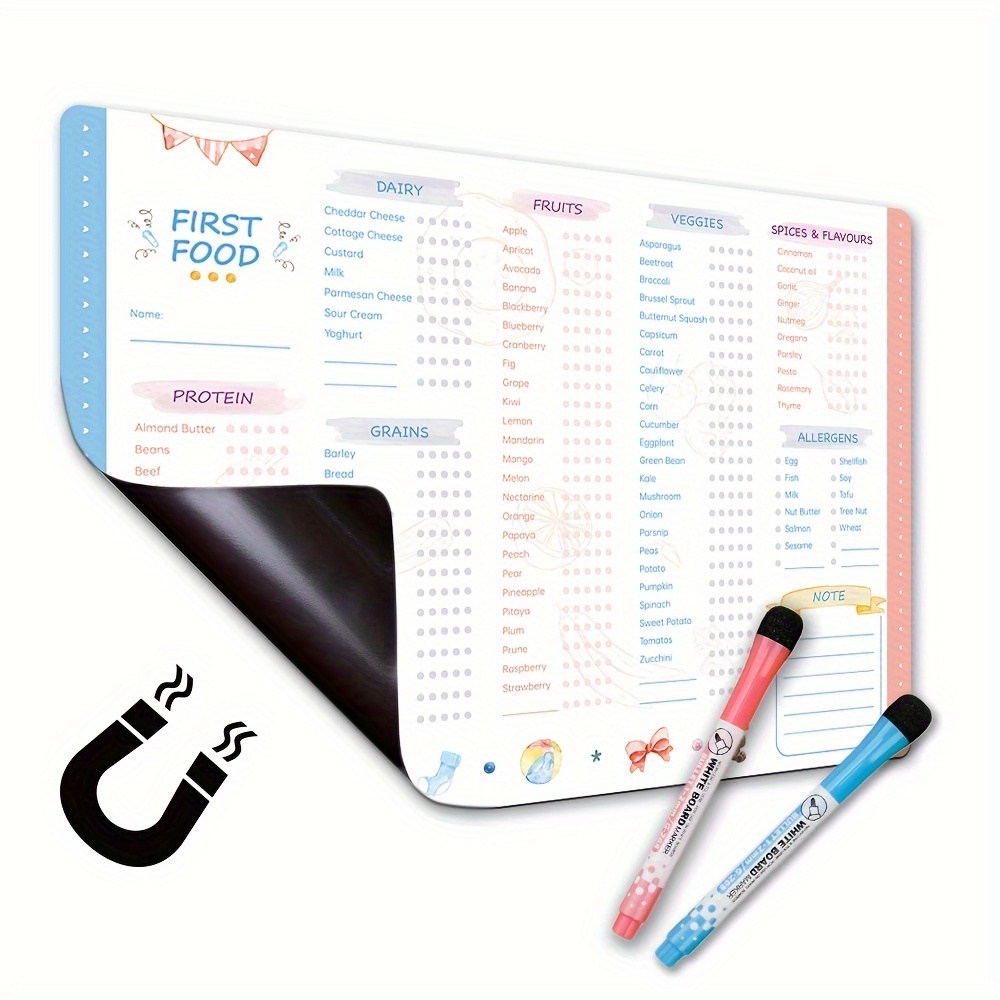 

Adult First Foods Whiteboard-fridge Magnet To Log Daily Food From 6 Months, Activity Poster, Dry Erase Checklist Includes 2 Magnetic Markers