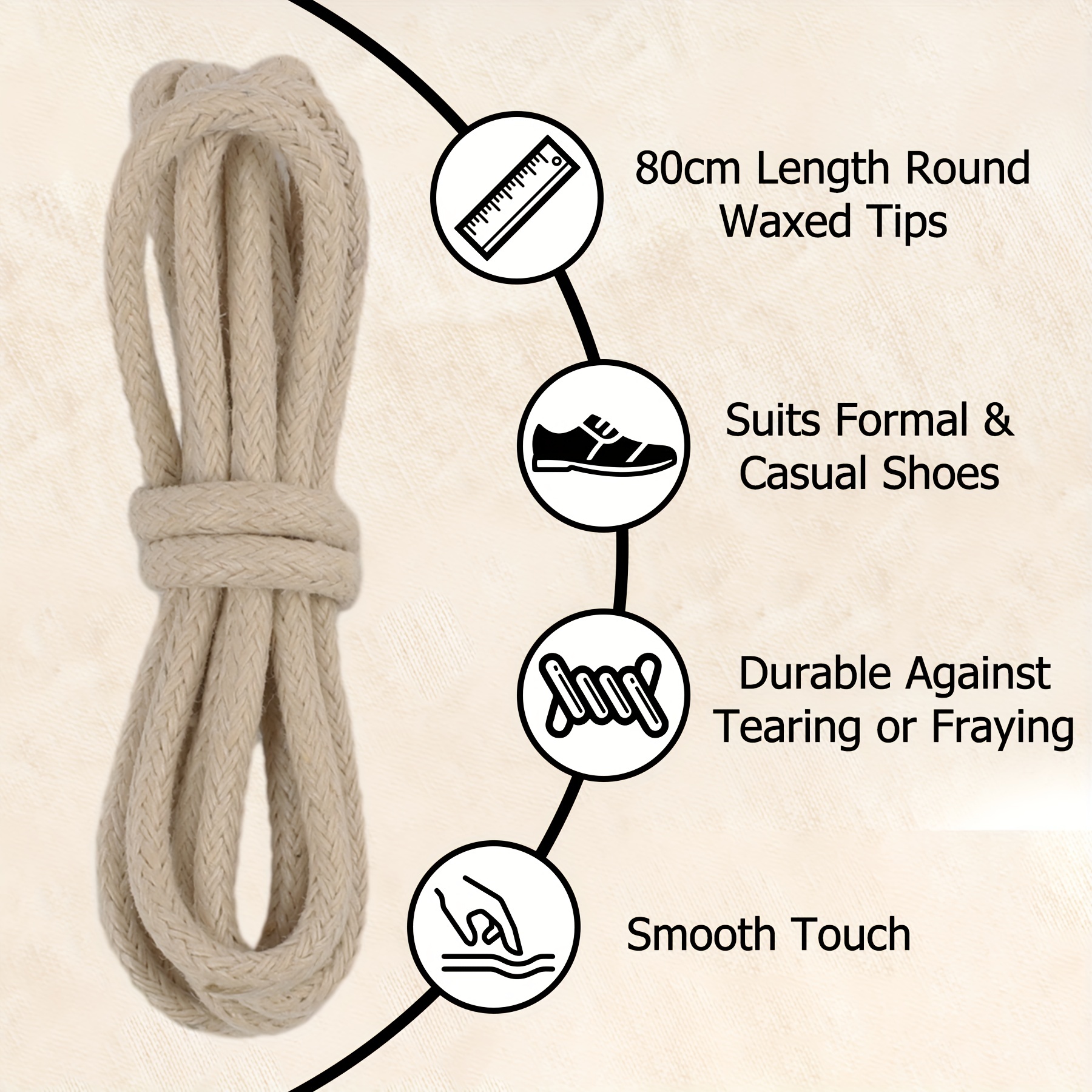 2.5mm Cotton Waxed Solid Round Shoelaces Durable Polyester