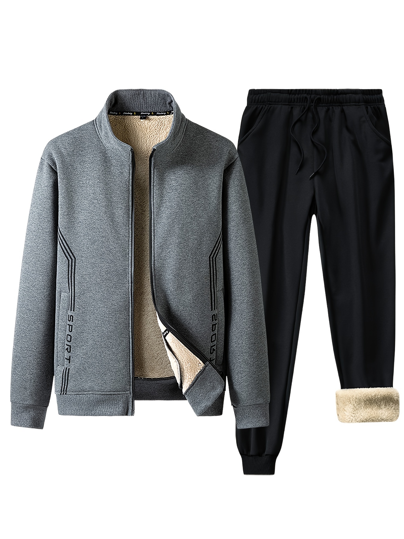 Cotton Winter Warm Sport Suits Men Fleece Tracksuit Hoodie+Pants 2 Piece  Men's Sets Casual Sweatsuits