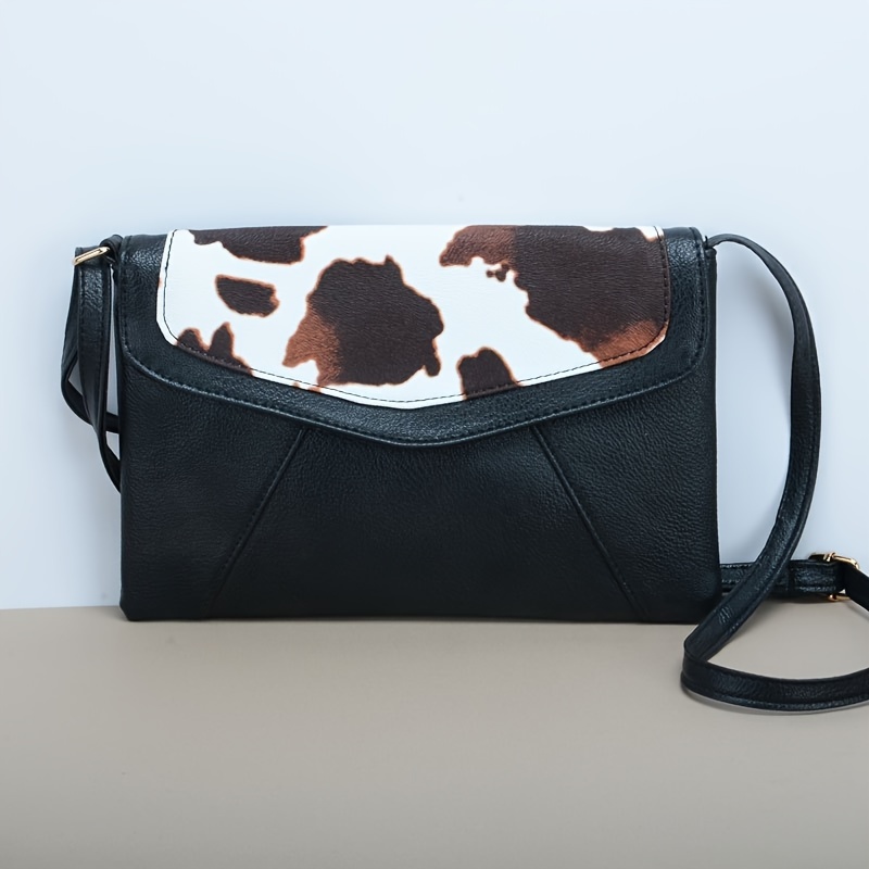 Cow Print Crossbody Bag, Vintage Shoulder Bag, Women's Pu Purse