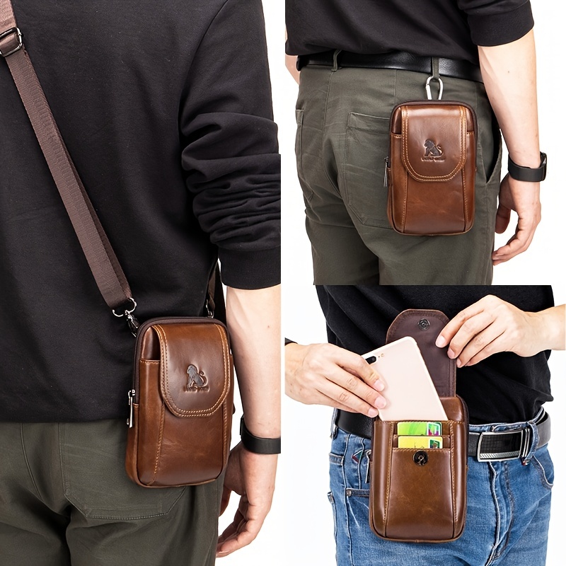 Bolso De Cintura Pequeño Para Hombre Bandolera De Cuero Cartera Casual Moda  2024