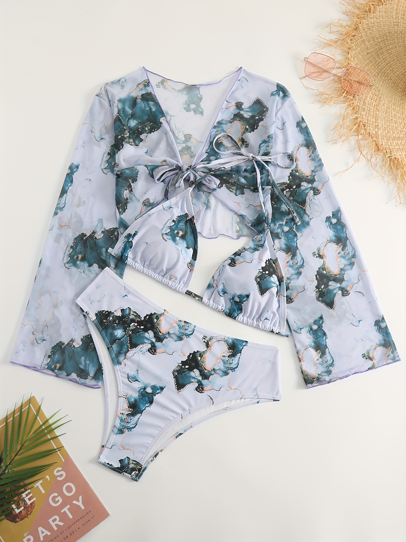 Plus Size Vacay Swimsuit Set Women's Plus Tie Dye Sleeve - Temu
