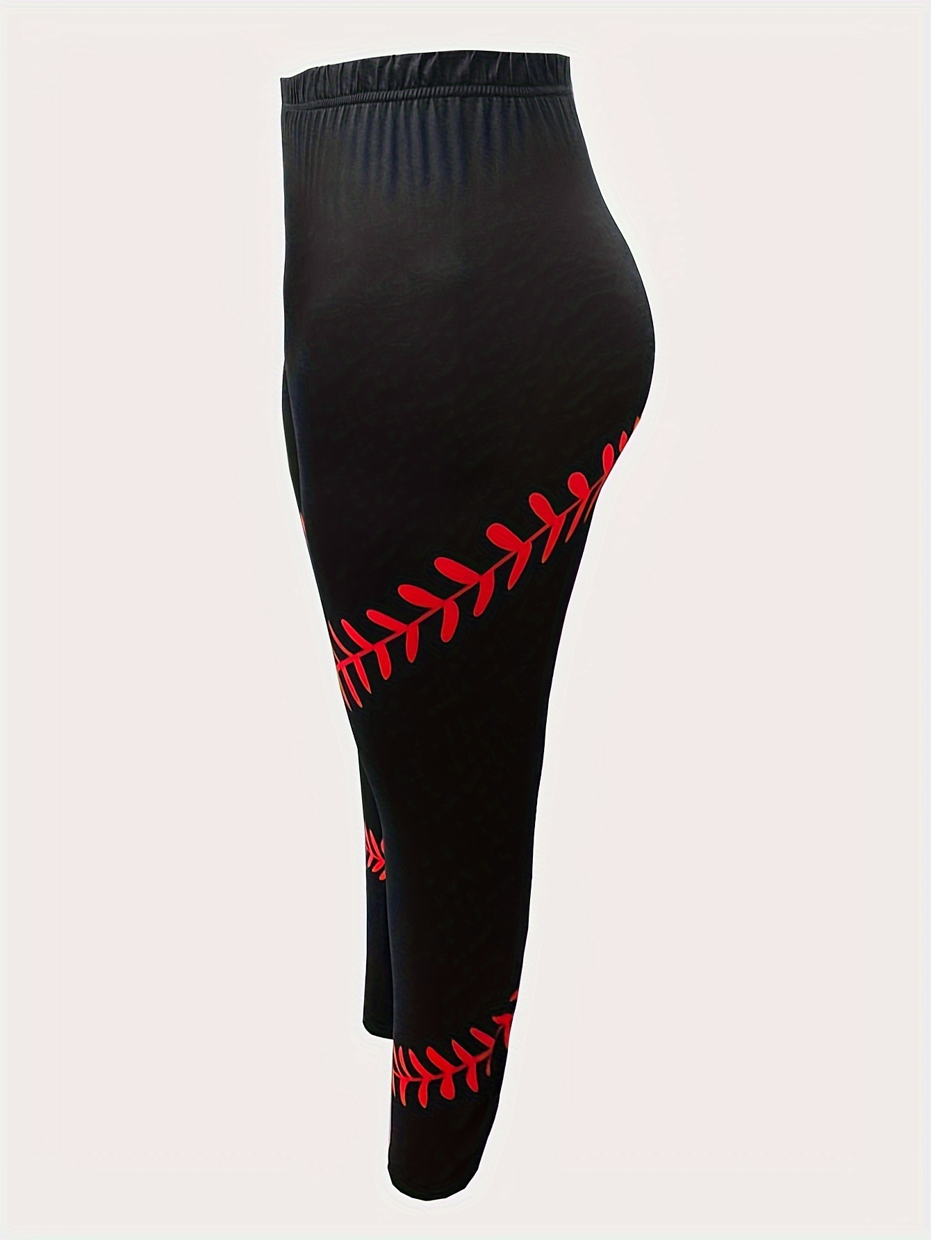 Plus Size Baseball Print Skinny Leggings, Casual Every Day Stretchy  Leggings, Women's Plus Size Clothing