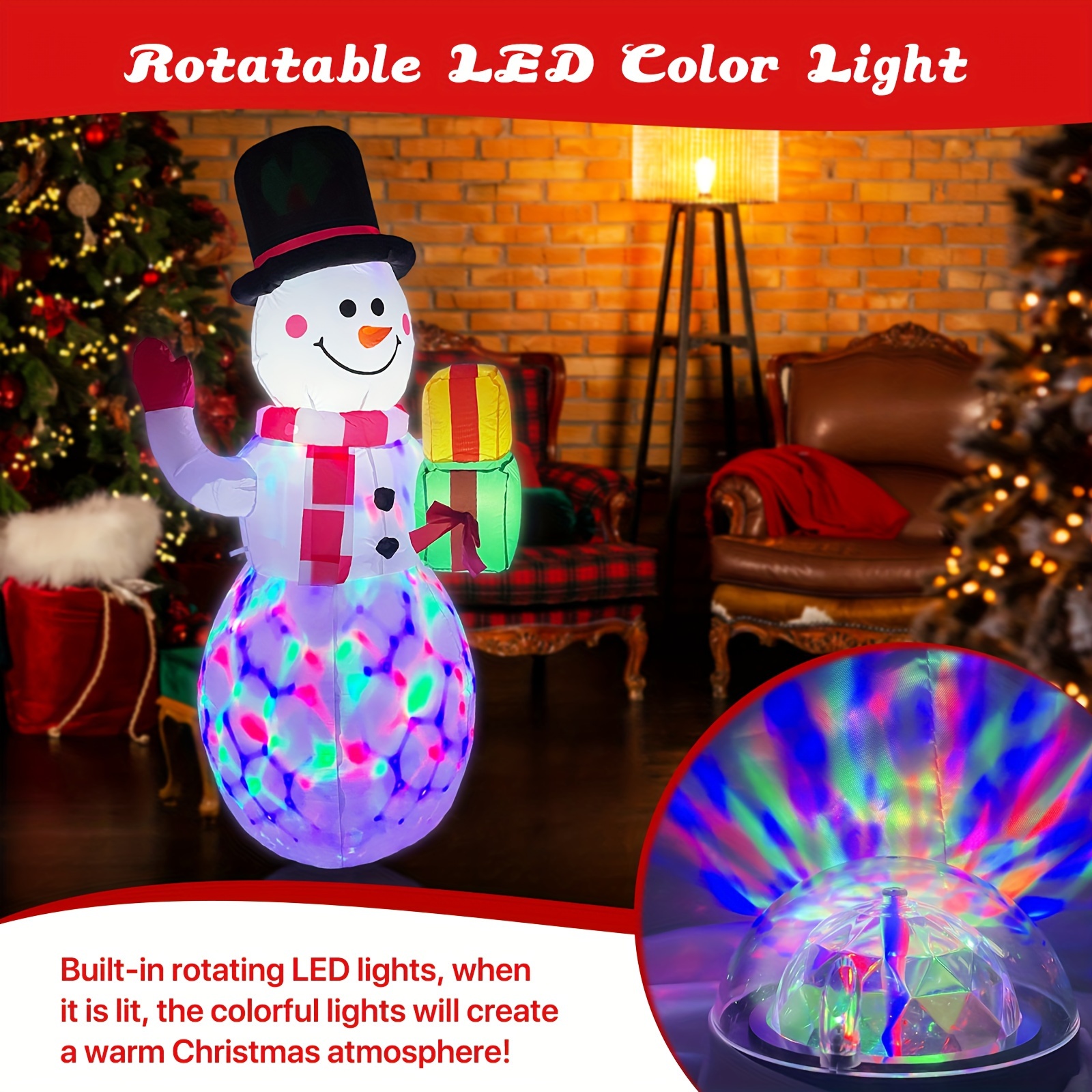 Christmas Inflatables Snowman Outdoor Yard Decor With Rotating Led