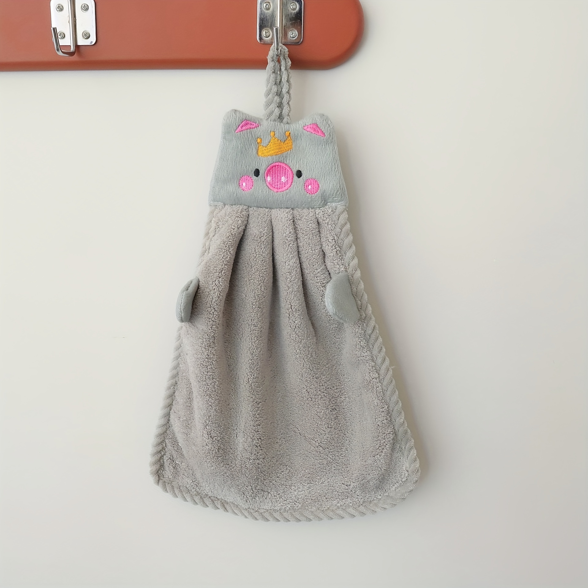 Visland Pig Kitchen Towels - Hanging Hand Towel,Soft Coral Fleece