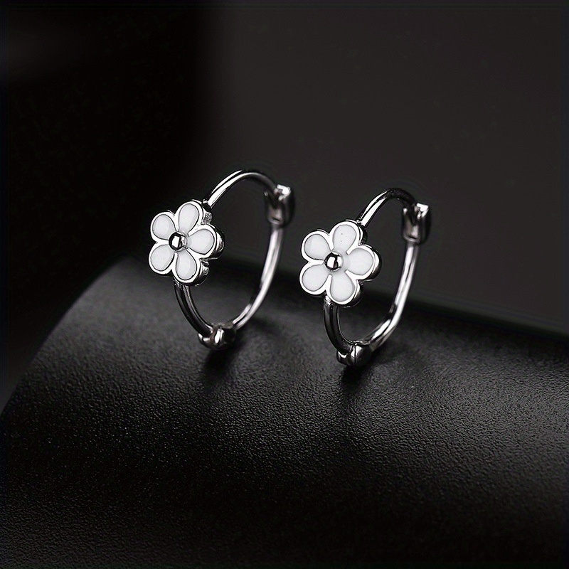 

925 Silver Plated Fresh Flower Enamel Hoop Earrings For Women, Baking Paint Hoop Earrings Charming Cute Ears Jewelry