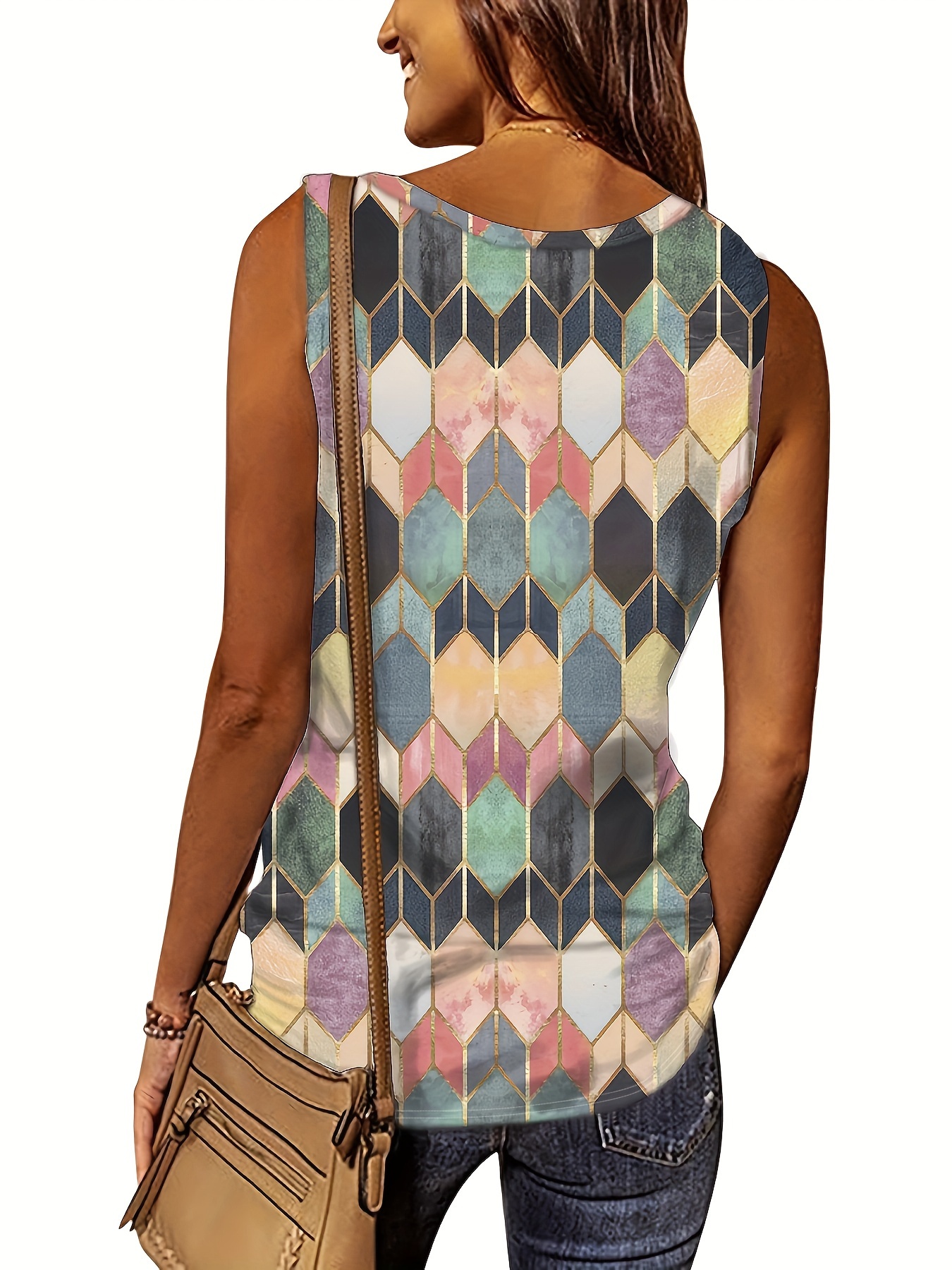 Women's Tank Tops Printed V-Neck Zip Sleeveless Tank Top