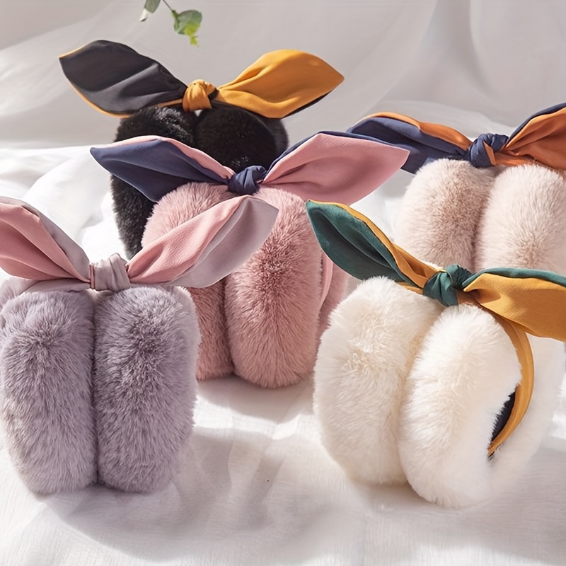  HLDETH - Orejeras de invierno para mujer, con lazo, cubierta  plegable, de felpa gruesa, cálida, esponjosa, patchwork, para niñas (color  C, tamaño: talla única) : Ropa, Zapatos y Joyería
