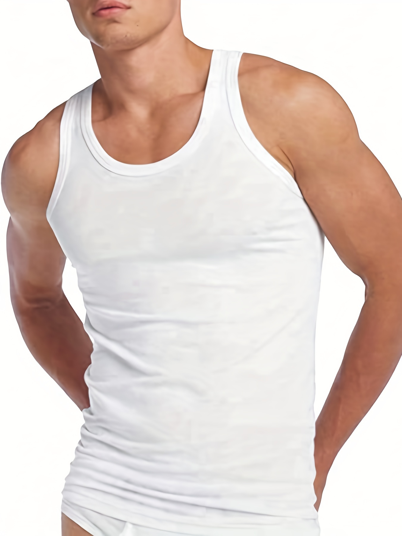 Men's Casual Ribbed Tank Top, Crew Neck Solid Color Vest, Loungewear Pajama  Tight Shirts
