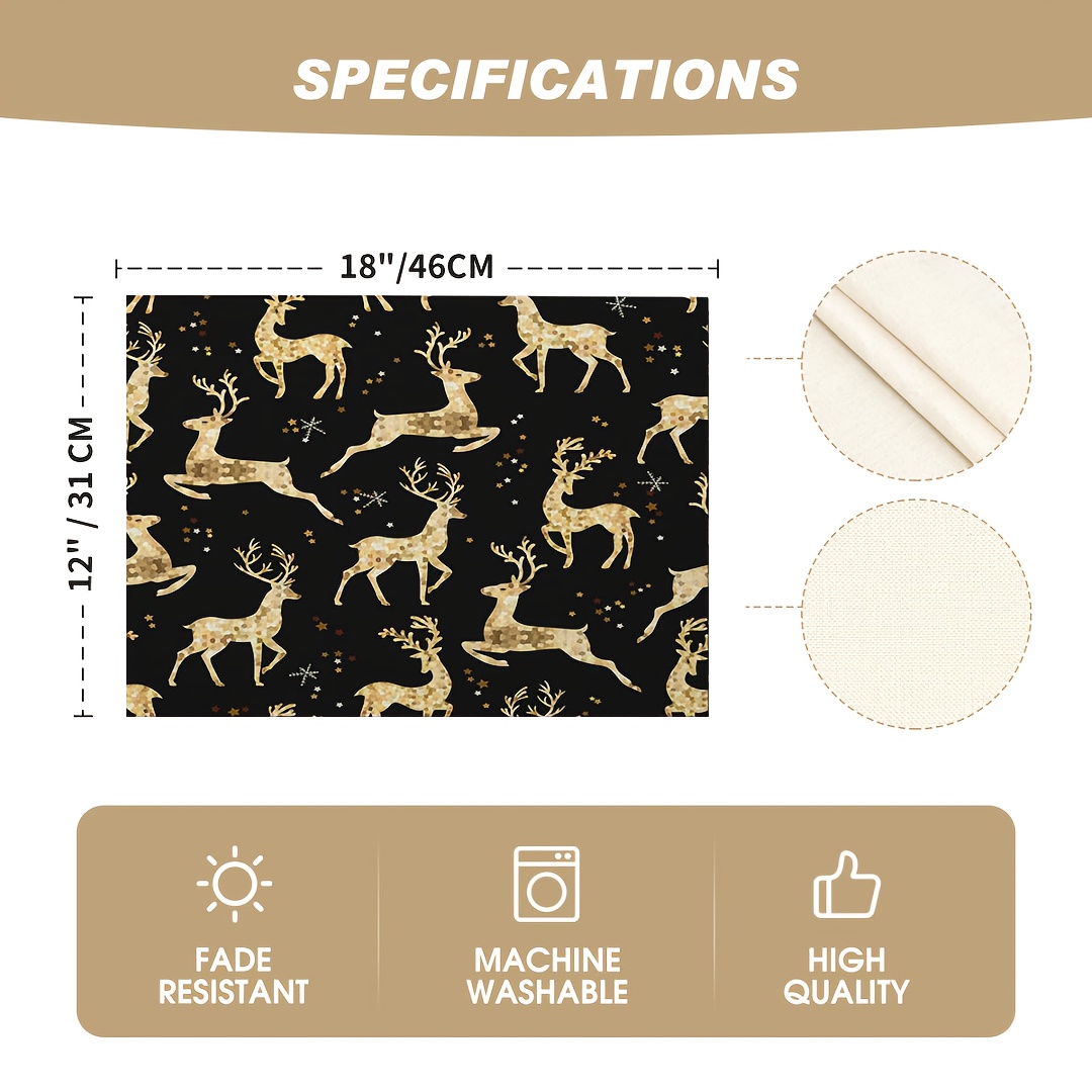 Christmas Placemats Linen Golden Deer Magical Forest - Temu