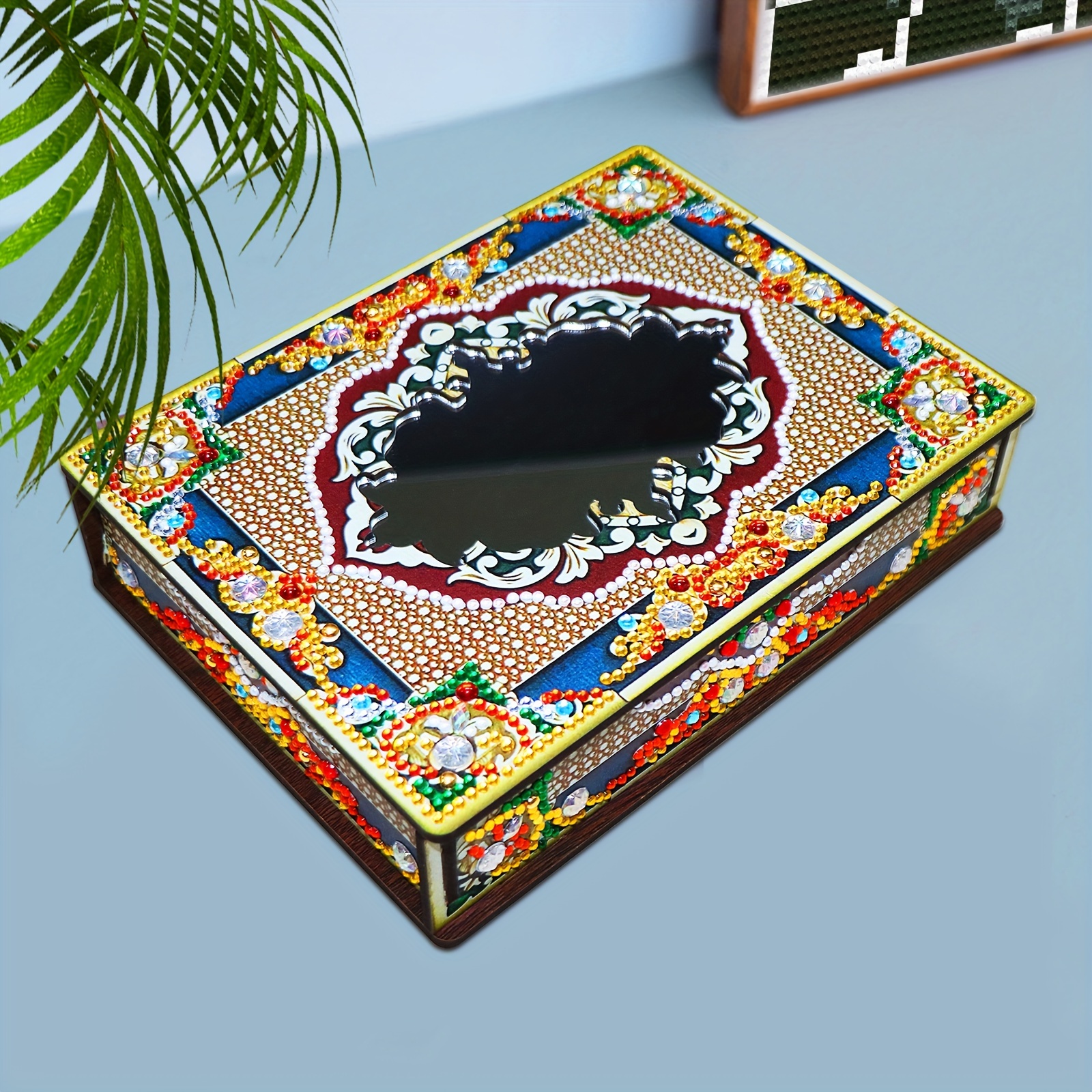 Diy Artificial Diamond Painting Wooden Box Creative Cosmetic - Temu