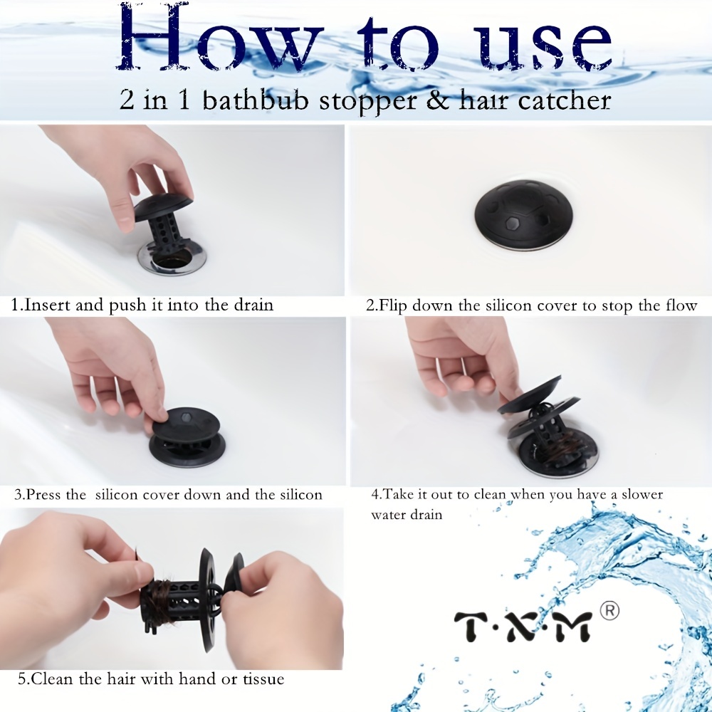 2/1PCS TXM Drain Hair Catcher Tub Shower Drain Protector Sink Drain Strainer,2  in 1 Bathtub Drain Protector for Shower