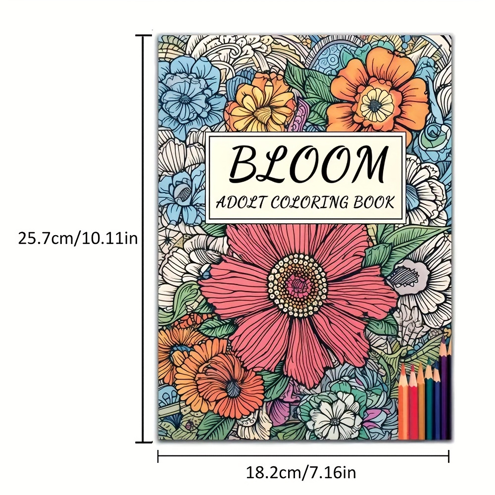 Bloom Adult Coloring Book With Flower Theme Adult Stress - Temu
