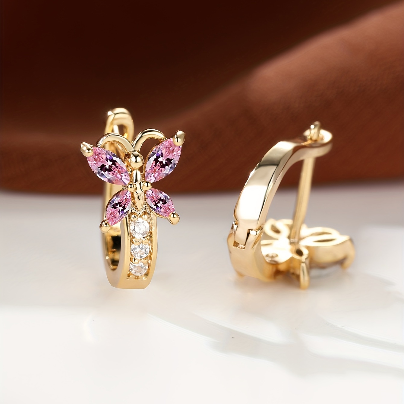 Rainbow Hoop Earrings with Multicolor Zirconia