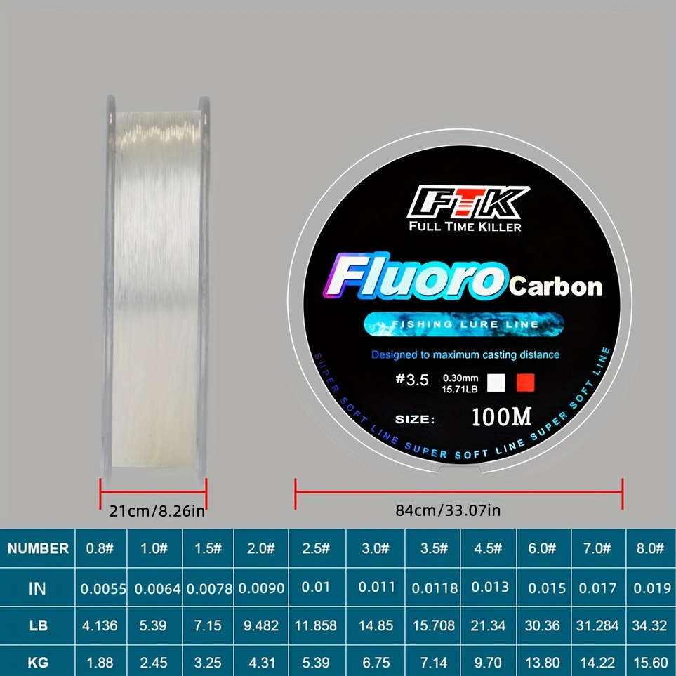 Fil de pêche fluorocarbone, Super solide, Transparent fishing line 100m 