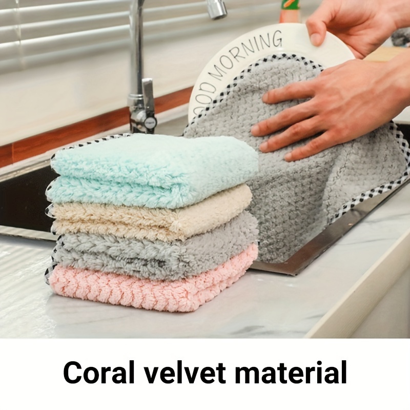 3pcs Contrast Binding Cleaning Rag, Modern Polyester Absorbent Cleaning  Cloth For Kitchen