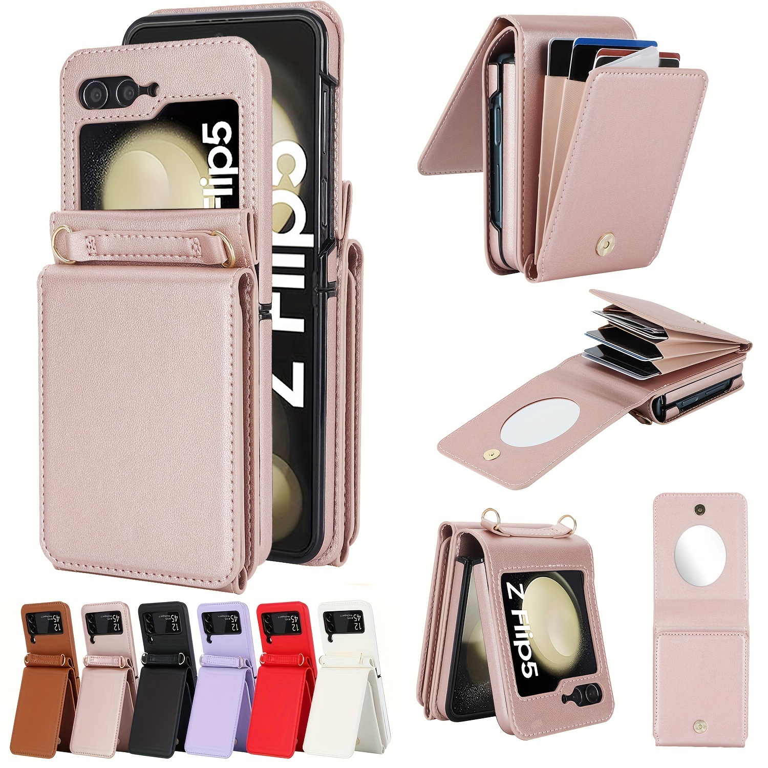 Retractable strap Faux Leather Case For Samsung Galaxy Z Flip 4