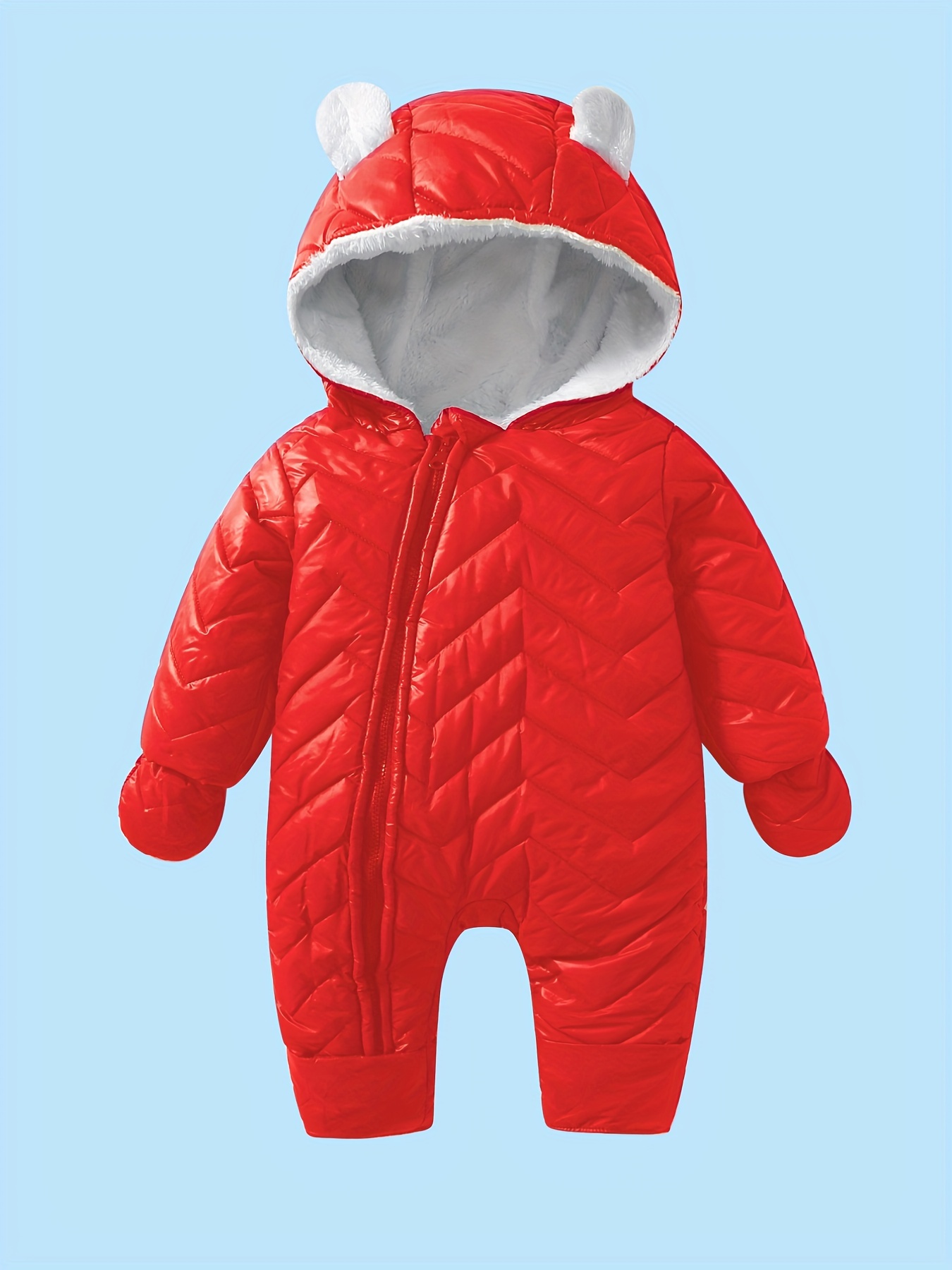 Cute Hooded Baby Snowsuit Romper: Long Sleeve Zipper Plush - Temu