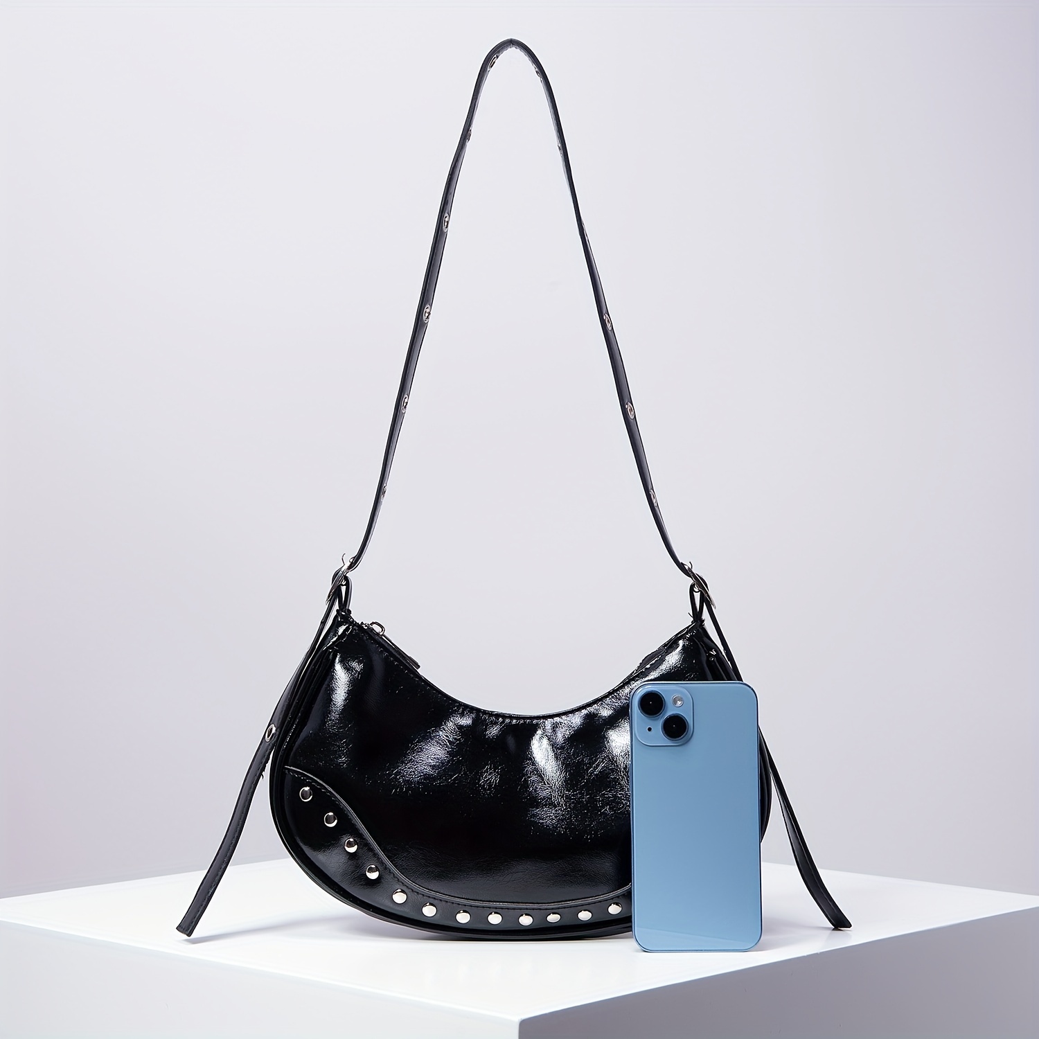 Retro Minimalist Style Women's Underarm Bag, Solid Color Shoulder Bag,  Versatile Zipper Crescent Shaped Handbag - Temu