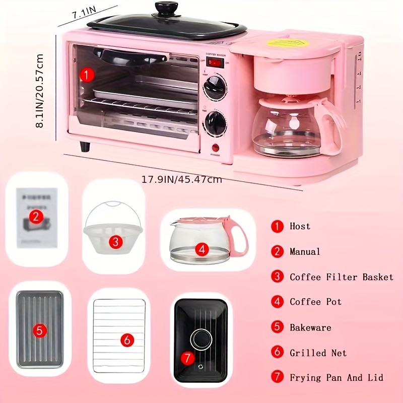 Us Plug 3 in 1 Breakfast Machine Station Toaster Bread - Temu