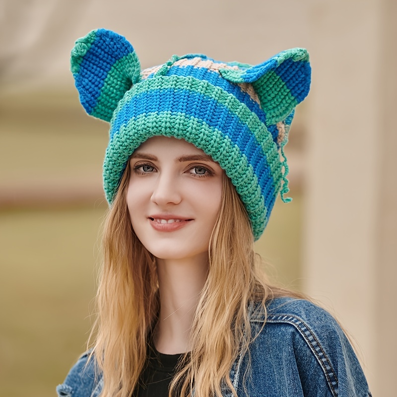 Crochet Cat Hat Cat Ear Beanie Cat Ear Hat in Khaki and -  UK