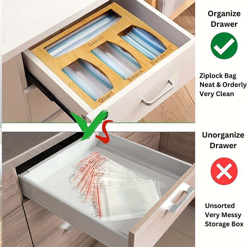 Bamboo Kitchen Food Storage Bag Organizer Holders And Dispenser