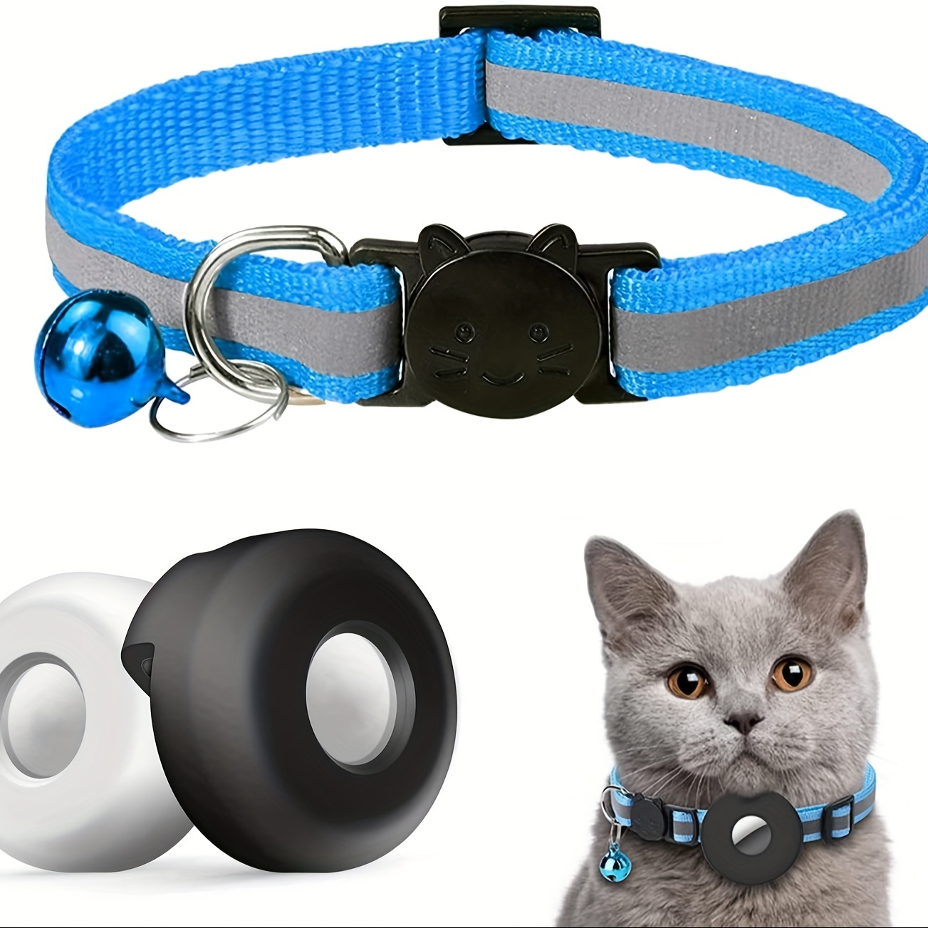  AirTag - Collar reflectante para gatos, collar reflectante para  gatito, collar de gato con GPS con soporte AirTag y campana, collares de  gato ligeros para hembras, niños, gatos y cachorros (azul