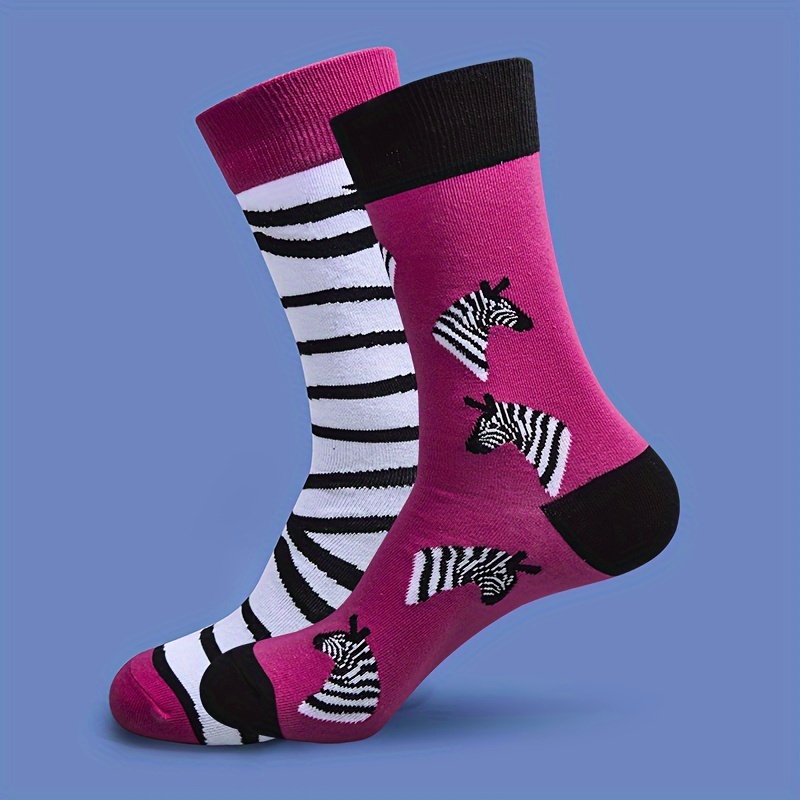 A Pair Of Unisex Ab Socks Featuring A Trendy Zebra Pattern, Designed For And Style In Mid-calf Length