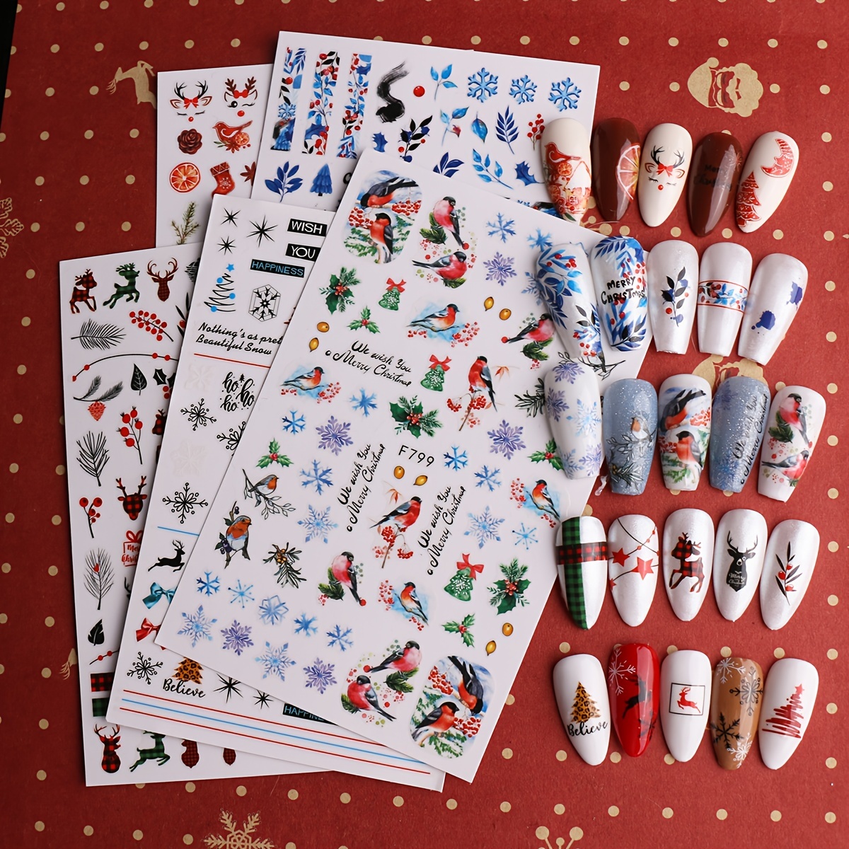  10 Sheets Christmas Nail Art Sticker Decals Christmas